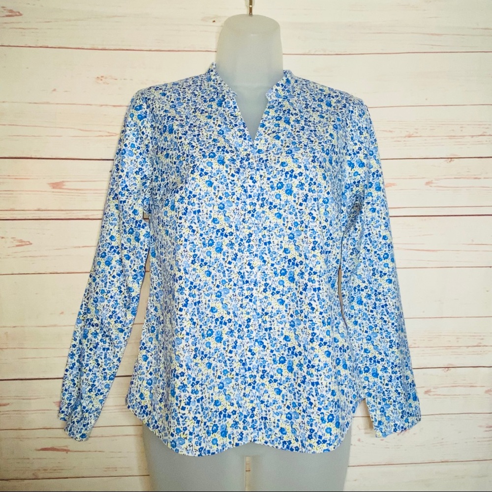 LL Bean Blue Floral Button Up  Shirt Size XXS